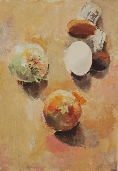 Zátiší s vajíčkem, houbami a cibulí<br>
JMP, Inv. No. 176.253