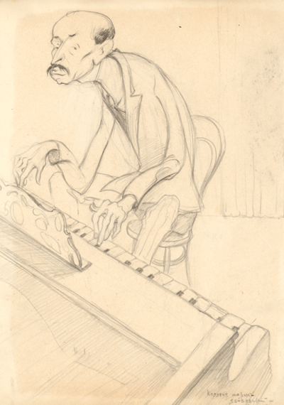 Mojżesz Lejbowski, Karykatura pianisty, 1913 (No T-628).